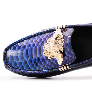 کفش چرم لوفر ورساچه طرح پوست مار سرمه ای Versace Loafer Leather Shoes with Snake Skin Design