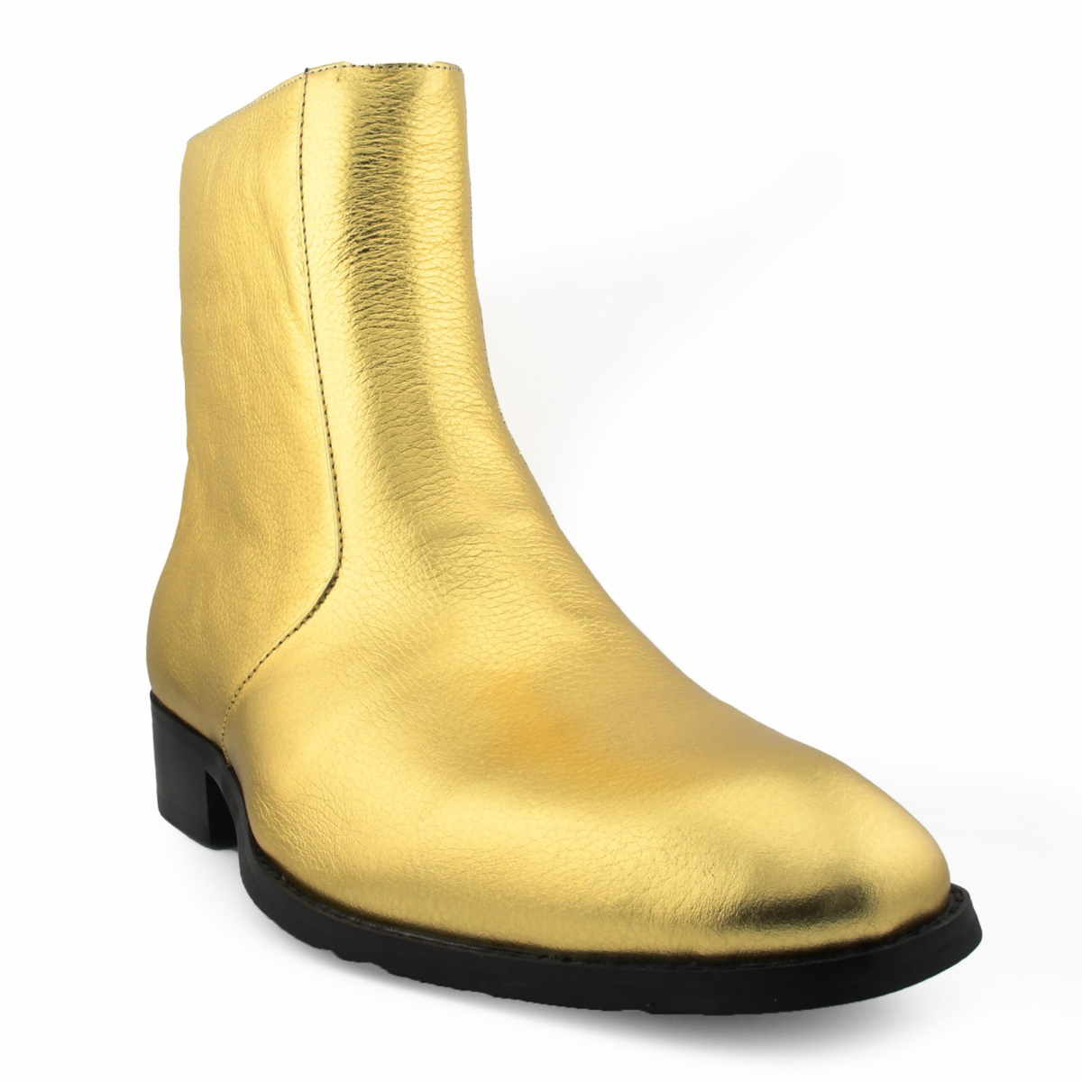 بوت ساق دار پاشنه کوبایی چرمی طلایی سنت لورنت زیپSaint Laurent gold leather Cuban heel ankle boot