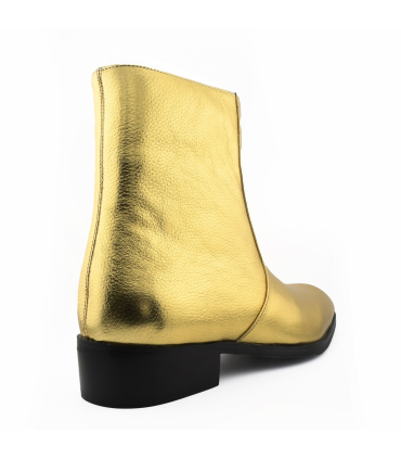 بوت ساق دار پاشنه کوبایی چرمی طلایی سنت لورنت زیپSaint Laurent gold leather Cuban heel ankle boot