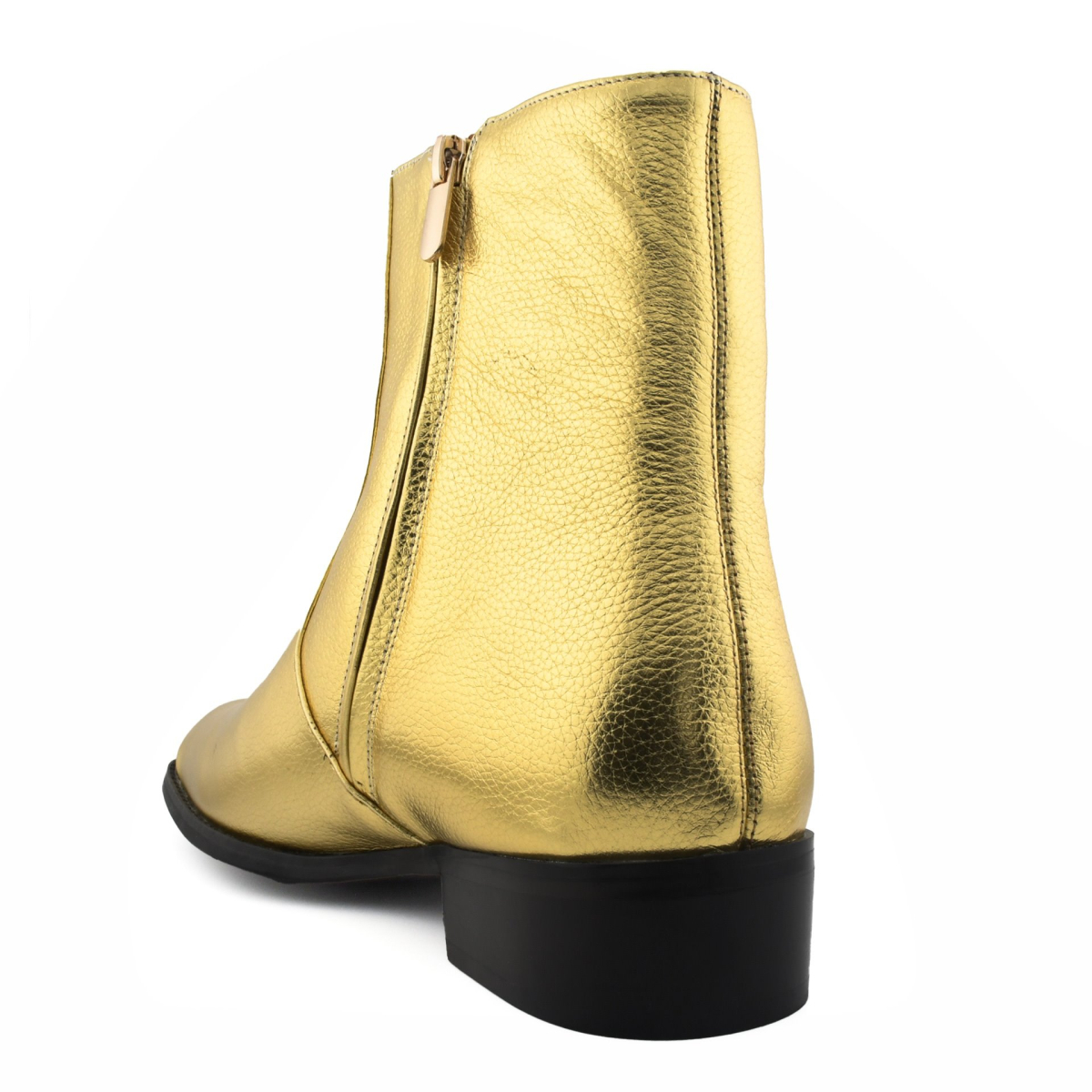 بوت ساق دار پاشنه کوبایی چرمی طلایی سنت لورنت زیپSaint Laurent gold leather Cuban heel ankle boot