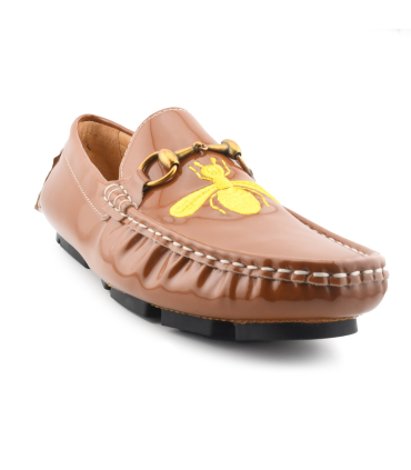 کفش مجلسی کالج گوچی سگک دار با رویه چرم  قهوه ای براق Gucci College Shoes