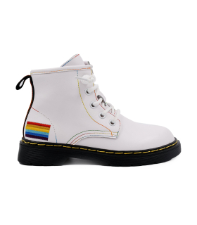 بوت سفید چرم تیوکید بندی Tiyookid Leather White Boots