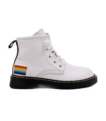 بوت سفید چرم تیوکید بندی Tiyookid Leather White Boots