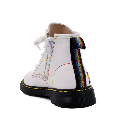 بوت سفید چرم تیوکید بندی Tiyookid Leather White Boots