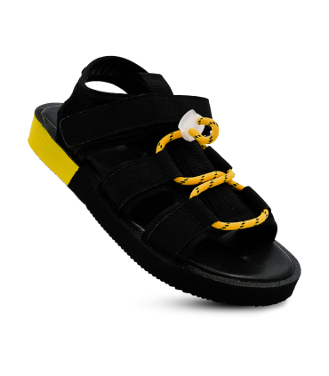 صندل راحتی نومینو مدل چسبی و بندی رنگ مشکی و زرد Nominoo sandal