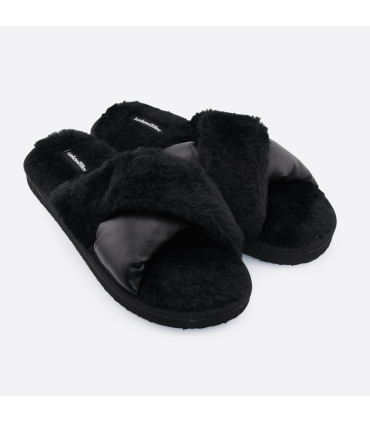 دمپایی اورجینال Hunkemoller مدل خزدار مشکی با طراحی گرهای و آستر نرم