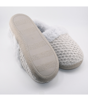 پاپوش روفرشی زنانه TissAiA مدل بافتنی طوسی با آستر پشمی و طراحی ساده و شیک