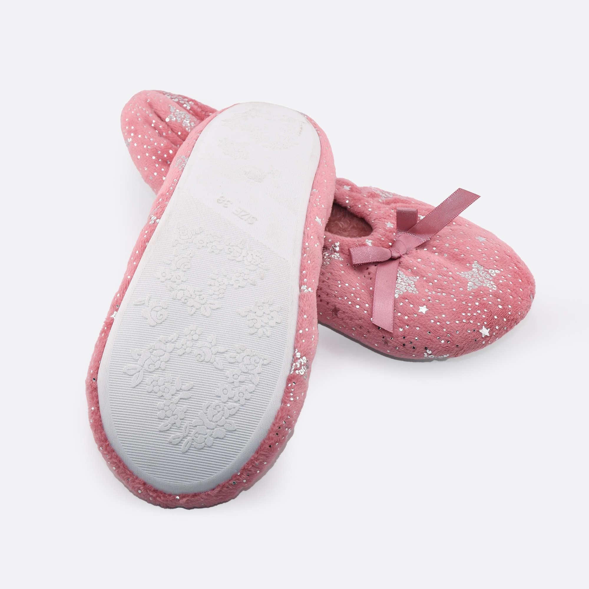 پاپوش روفرشی زنانه TissAiA مدل عروسکی صورتی با طرح ستاره و پاپیون تزئینی