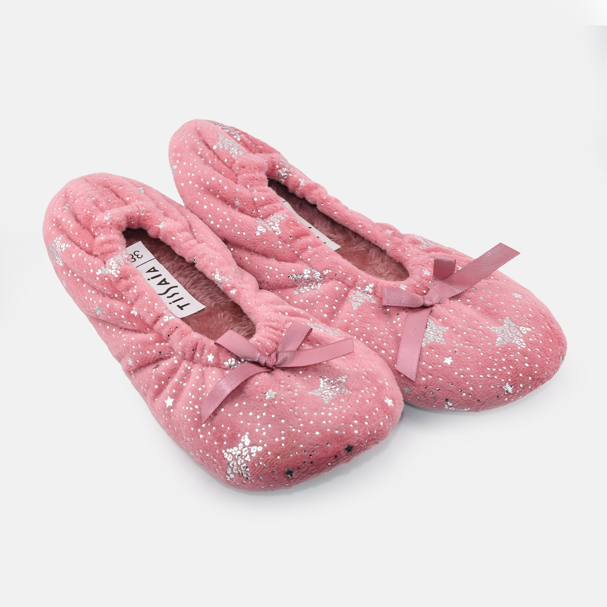 پاپوش روفرشی زنانه TissAiA مدل عروسکی صورتی با طرح ستاره و پاپیون تزئینی