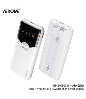 پاور بانک سوپر فست ویکام 10000 میلی آمپر مدل WP-59 Pop Digital برند wekome سوپر فست شارژ 22.5 وات با کابل همراه