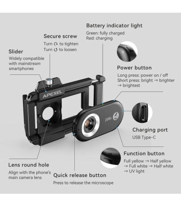 لنز میکروسکوپی موبایل اپکسل مدل APL-MS200 برند Apexel