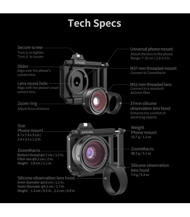 لنز میکروسکوپی موبایل اپکسل مدل APL-ZM100 برند Apexel