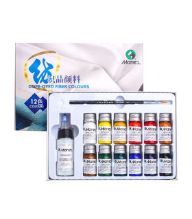 ست ۱۲ رنگ پارچه ماریز (Marie's) - Dope-Dyed Fiber Colours با تثبیت کننده و قلممو
